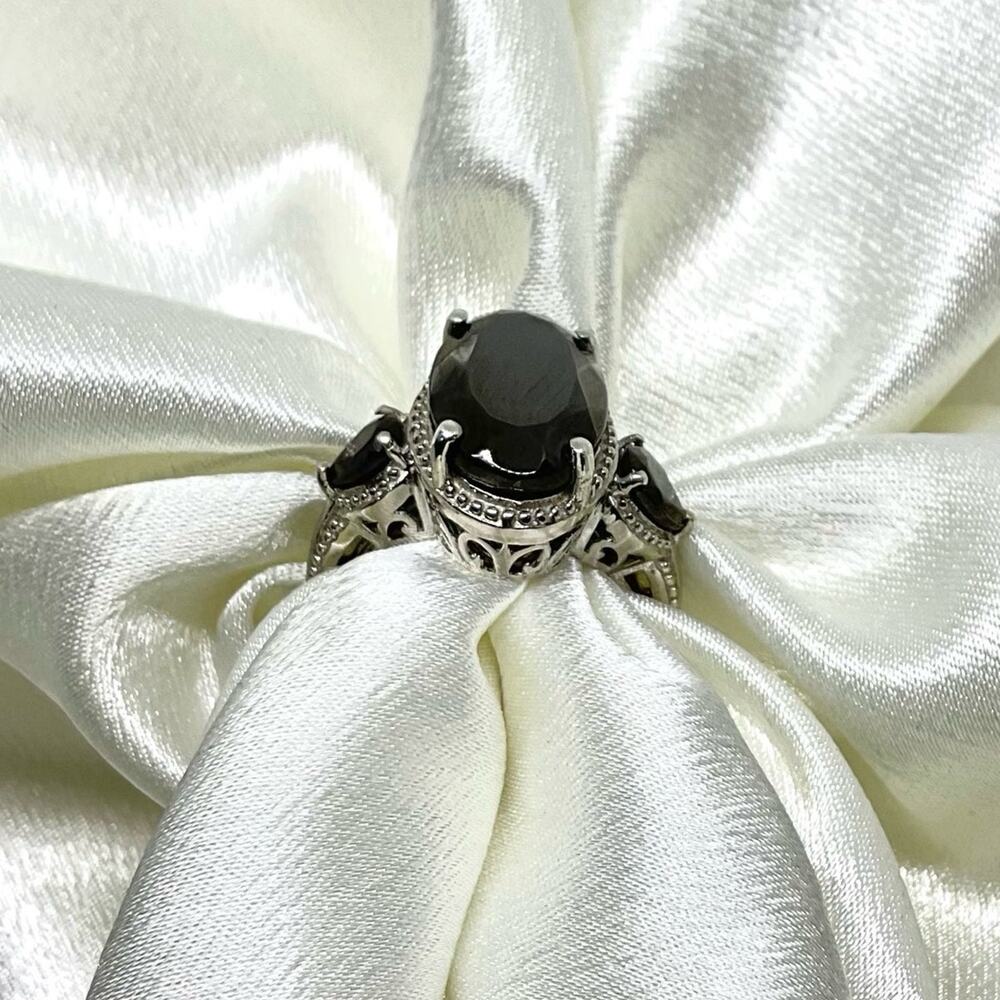 Platinum Over Sterling Silver-Shungite Solitaire Ring- Size 7 & Size 10